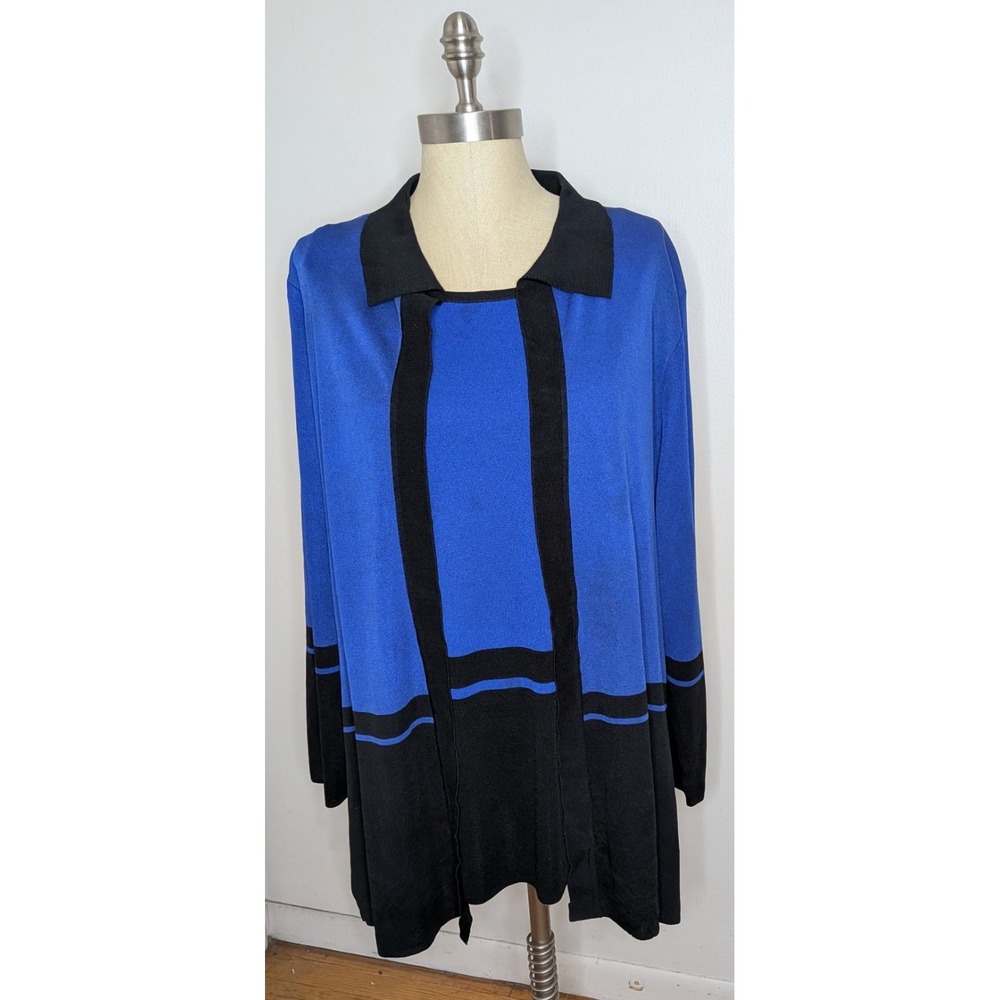 Exclusively Misook 2x Blue/Black Tank Cardigan Jacket Set Career Business